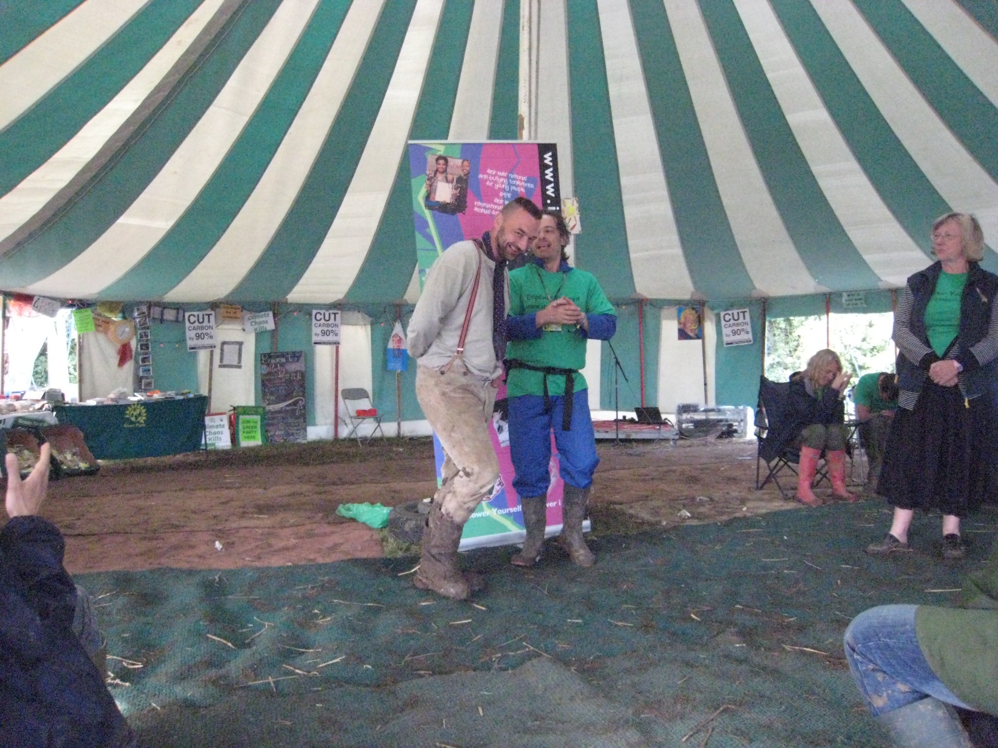 Sue and Andy leading a Social Theatre workshop together at Glastonbury Festival