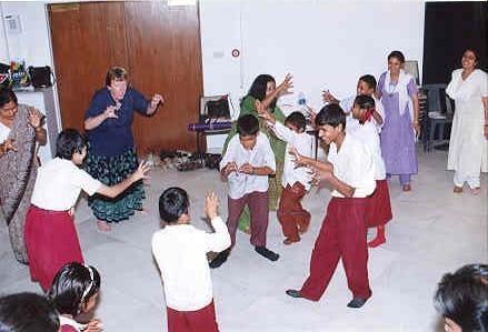 Sue taking part in a creative group activity in New Delhi, India
